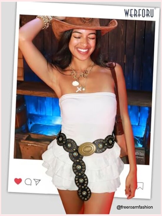 Western Disc Belt with Turquoise Boho Cowgirl Belt Faux Leather main image 7